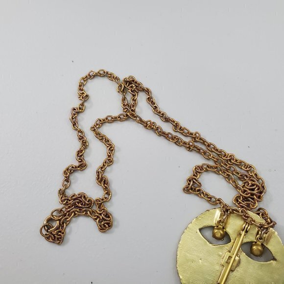 Face Necklace Rhinestone Dangle Beaded‎ Red Gold To - Picture 6 of 7